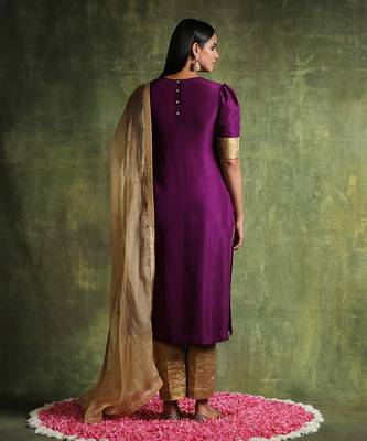 Deep purple pure habutai silk kurta set 3