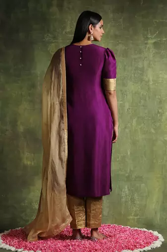 Deep purple pure habutai silk kurta set
