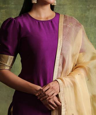 Deep purple pure habutai silk kurta set 4