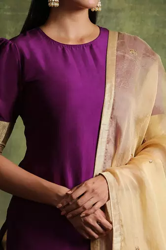 Deep purple pure habutai silk kurta set