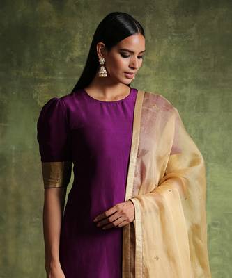 Deep purple pure habutai silk kurta set 5