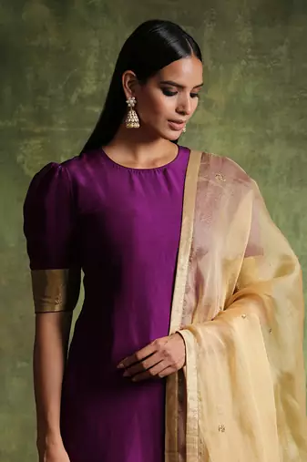 Deep purple pure habutai silk kurta set