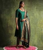 Pine green moonga silk kurta set