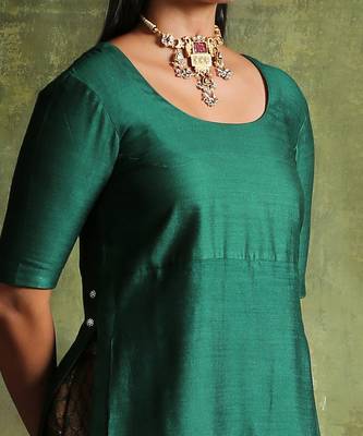 Pine green moonga silk kurta set 2