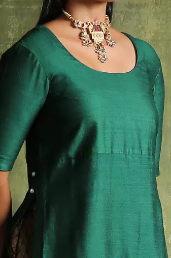 Pine green moonga silk kurta set