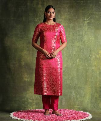 Hot pink handloom kurta set 1