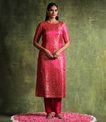 Hot pink handloom kurta set