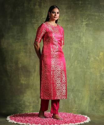 Hot pink handloom kurta set 2