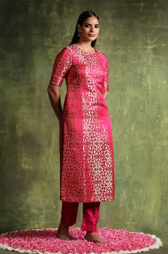 Hot pink handloom kurta set
