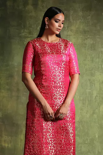 Hot pink handloom kurta set