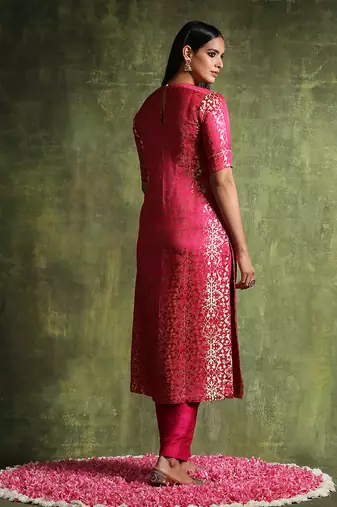 Hot pink handloom kurta set