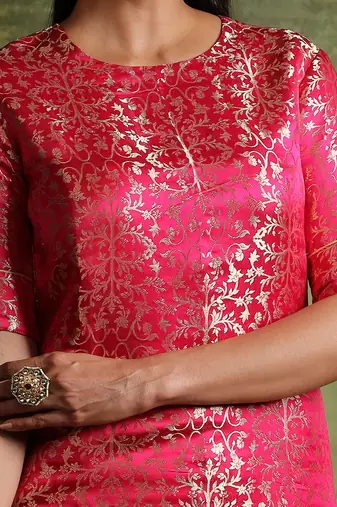Hot pink handloom kurta set