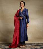 Deep blue chanderi angrakha set