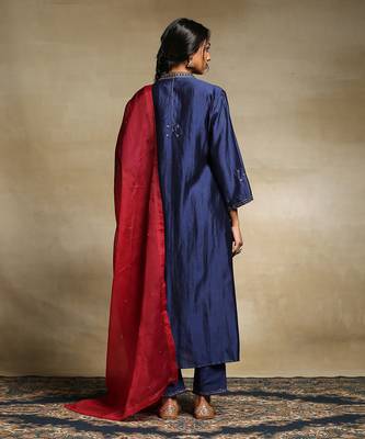Deep blue chanderi angrakha set 2