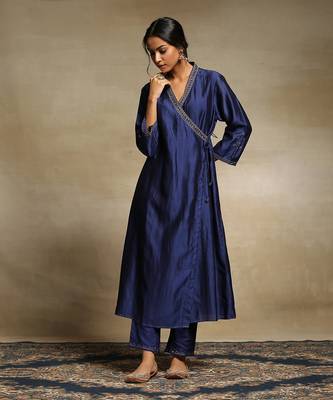 Deep blue chanderi angrakha set 3