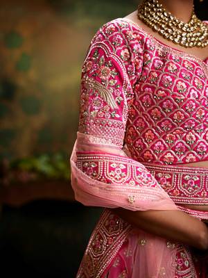 Red Pure Silk Moti & Zarkan heavy embroidery Semi-Stitched Lehenga choli & Dupatta 4