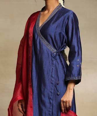 Deep blue chanderi angrakha set 5