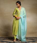 Lime green handloom chanderi kurta set