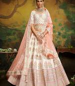 Off White Pure Silk Moti & Zarkan heavy embroidery Semi-Stitched Lehenga choli & Dupatta