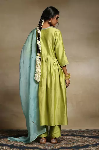Lime green handloom chanderi kurta set