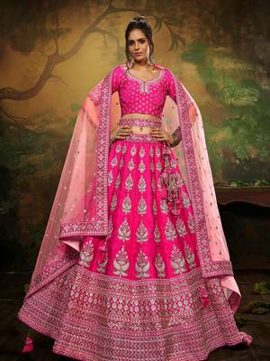 Pink Pure Silk Moti & Zarkan heavy embroidery Semi-Stitched Lehenga choli & Dupatta 1
