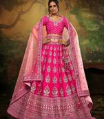 Pink Pure Silk Moti & Zarkan heavy embroidery Semi-Stitched Lehenga choli & Dupatta