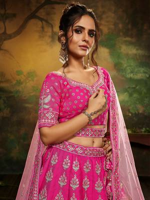 Pink Pure Silk Moti & Zarkan heavy embroidery Semi-Stitched Lehenga choli & Dupatta 4