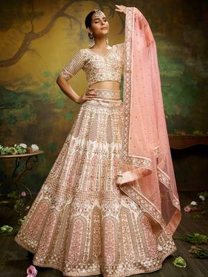 Off White Pure Silk Moti & Zarkan heavy embroidery Semi-Stitched Lehenga choli & Dupatta 2