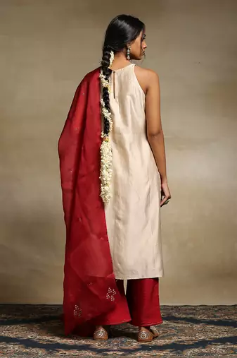 Beige chanderi kurta set