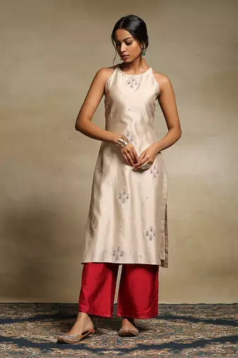 Beige chanderi kurta set