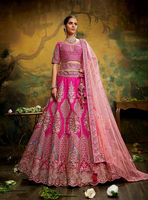 Pink Pure Silk Moti & Zarkan heavy embroidery Semi-Stitched Lehenga choli & Dupatta 1