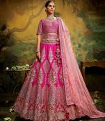 Pink Pure Silk Moti & Zarkan heavy embroidery Semi-Stitched Lehenga choli & Dupatta