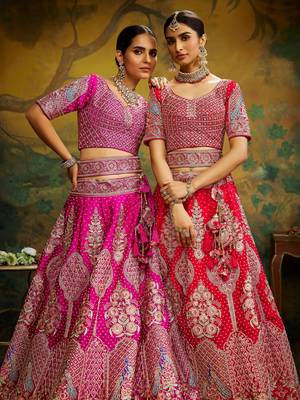 Pink Pure Silk Moti & Zarkan heavy embroidery Semi-Stitched Lehenga choli & Dupatta 2