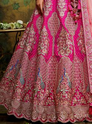 Pink Pure Silk Moti & Zarkan heavy embroidery Semi-Stitched Lehenga choli & Dupatta 3