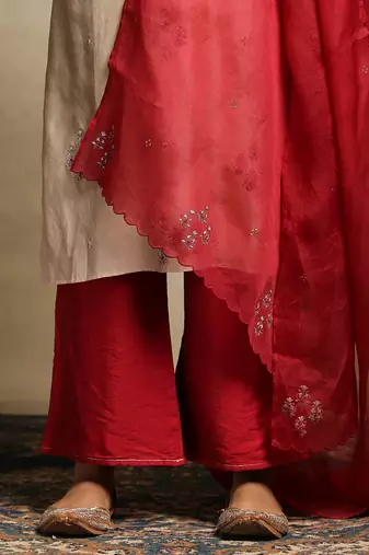 Beige chanderi kurta set