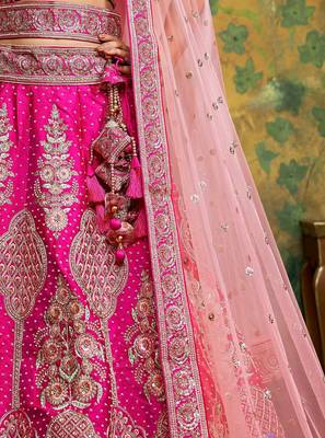 Pink Pure Silk Moti & Zarkan heavy embroidery Semi-Stitched Lehenga choli & Dupatta 4