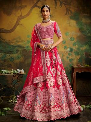 Red Pure Silk Moti & Zarkan heavy embroidery Semi-Stitched Lehenga choli & Dupatta 1