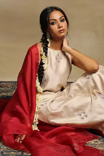 Beige chanderi kurta set
