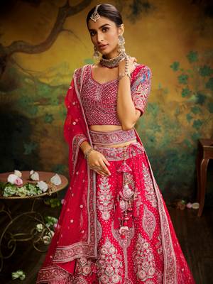 Red Pure Silk Moti & Zarkan heavy embroidery Semi-Stitched Lehenga choli & Dupatta 2