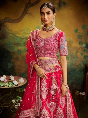 Red Pure Silk Moti & Zarkan heavy embroidery Semi-Stitched Lehenga choli & Dupatta 3