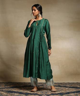 Teal handloom chanderi kurta set 1