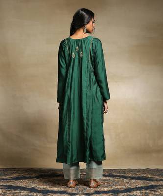 Teal handloom chanderi kurta set 2