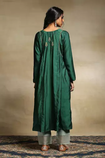 Teal handloom chanderi kurta set