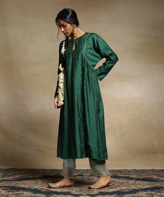 Teal handloom chanderi kurta set 3