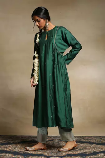 Teal handloom chanderi kurta set