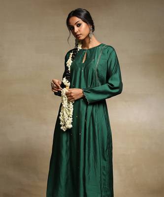 Teal handloom chanderi kurta set 4
