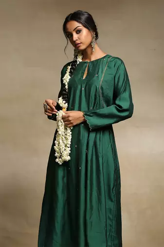 Teal handloom chanderi kurta set