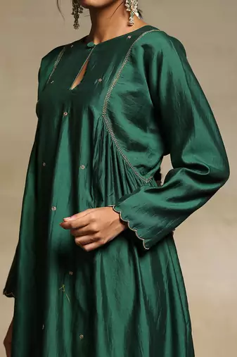Teal handloom chanderi kurta set
