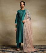 Teal chanderi kurta set