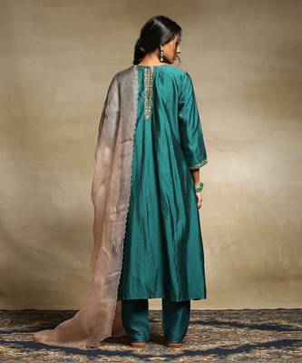 Teal chanderi kurta set 2